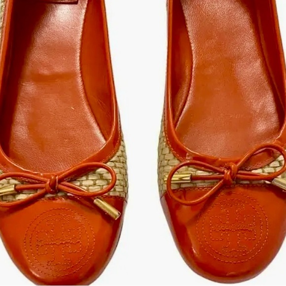 TORY BURCH Orange Patent Basket Weave Ballet - Picture 2 of 9